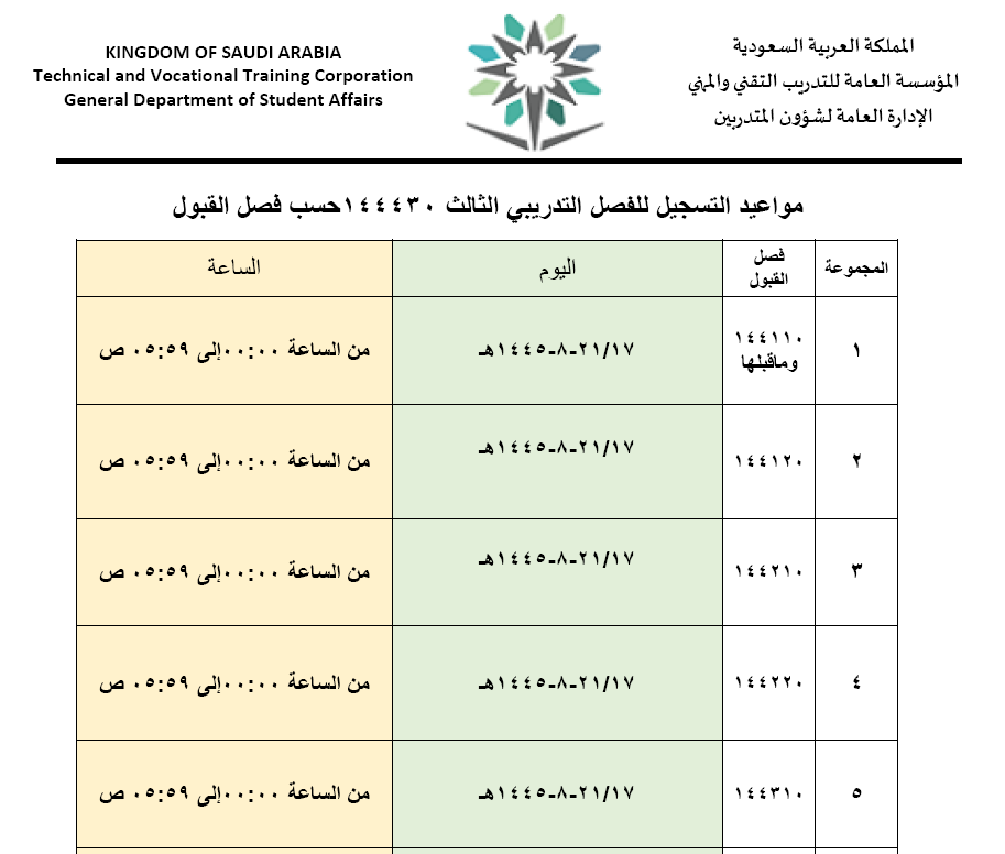 مواعيد تسجيل الفصل الثالث